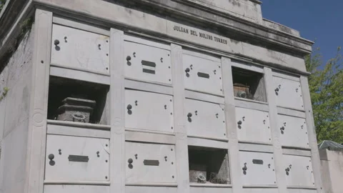 Vault with broken doors exposing coffins at recoleta cemetery Stock Footage 321671630