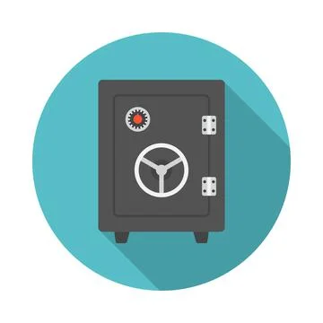 Vault circle icon with long shadow. Flat design style. Stock Illustration