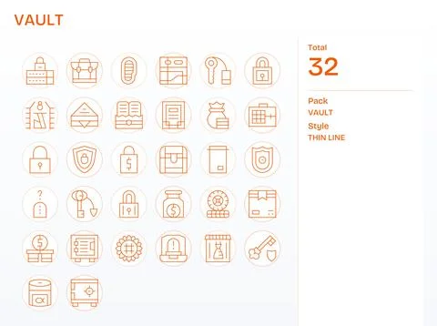 Vault Comprehensive Vector Bundle with 32 Display Perfect Thin Line Retina .. Ilustración de archivo