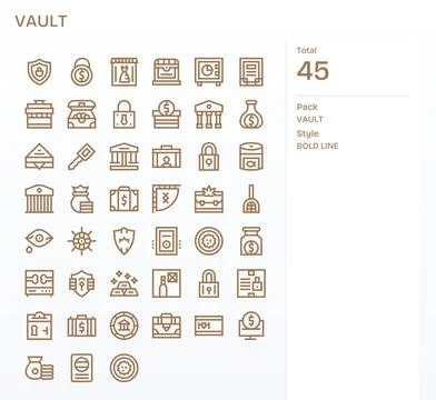 Vault featuring 45 High Resolution Vector Icons in Bold Line Design Ilustración de archivo