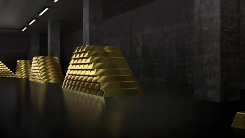 Vault full of gold ingots - camera moving forward Stock Footage 340457708