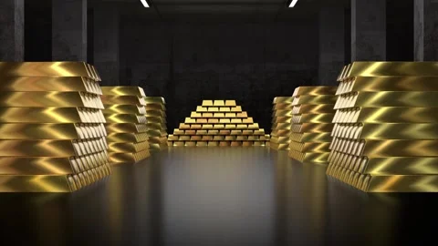 Vault full of gold ingots - camera moving forward Stock Footage 340457772