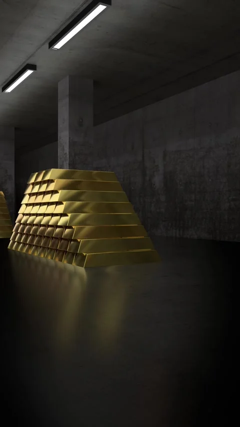 Vault full of gold ingots - camera moving forward Stock Footage 340910498