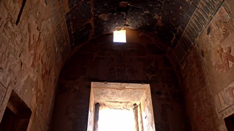 Vaulted Astronomical Ceiling and Portal inside the Mortuary Temple of Hatshepsut Stock Footage 336953392