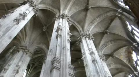 Vaulted ceiling at Church of St Eustace, Paris (PARIS Saint-Eustache--1a) Stock Footage 30556394