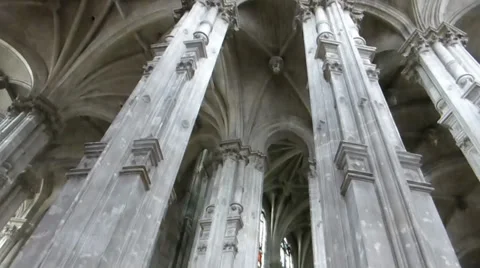 Vaulted ceiling at Church of St Eustace, Paris (PARIS Saint-Eustache--1b) Stock Footage 30558169