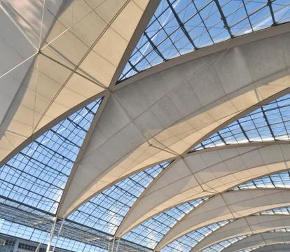 Vaulted ceiling of the high-tech at Munich Airport Stock Photos
