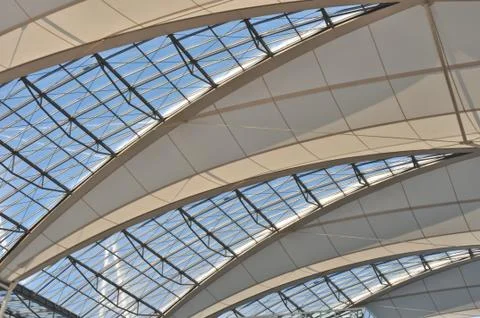 Vaulted ceiling of the high-tech at Munich Airport Stock Photos