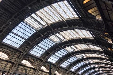Vaulted ceiling inside Milan Centrale station Stock Photos