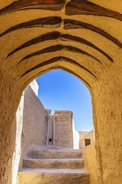 Vaulted ceiling with wooden substructure, in the largest preserved mud town in Stock Photos
