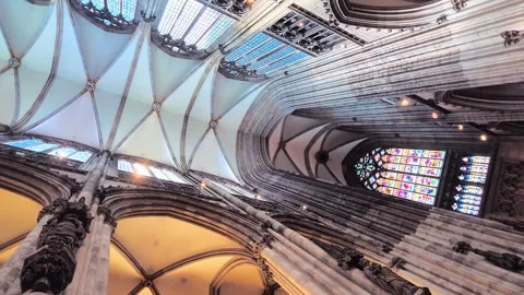Vaulted Gothic Ceiling Inside Cologne Cathedral Stock Footage 345652376
