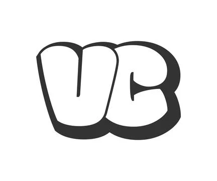 VC logo, bubble comic lettering, rounded in graffiti style black and white .. Stock Illustration