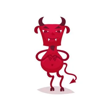 Vcious devil with horns and tail, red demon cartoon character vector Stock Illustration
