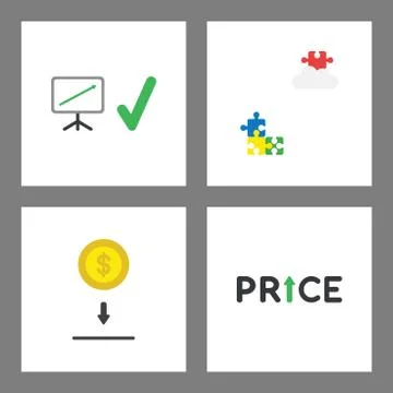 Vcon concept set. Sales chart up, missing puzzle on cloud, save money, price  イラスト素材