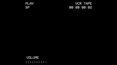 VCR Tape Player HUD Overlay Play Volume Timecode Retro Screen 4K Vídeo Stock 335611259