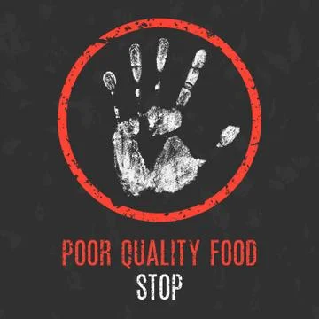 Vctor illustration. Global problems of humanity. Stop poor quality food. Stock Illustration