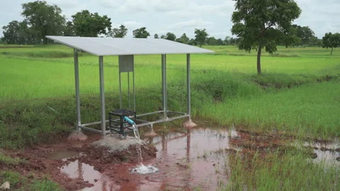 Vdo 4k of Solar cell water pump farm Station Stock Footage 249990287