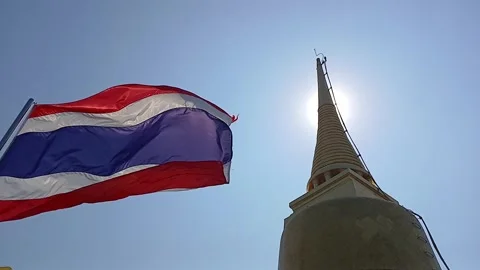 VDO windy thai national flag with golden mount temple, Bangkok, Thailand Stock Footage 300348031