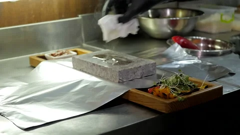 Veal on a Hot Stone Stock Footage 132107479