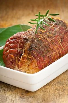 Veal roll filled with minced beef meat and herbs Foto stock