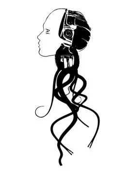 Vecor image of robot head with AI text in eyes. Stock Illustration