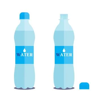 Vector 1 litre bottle of pure water on a white background. Closed and opened Stock Illustration