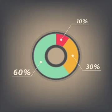 Vector 10, 30, 60  percent circle diagram isolated on grey background イラスト素材