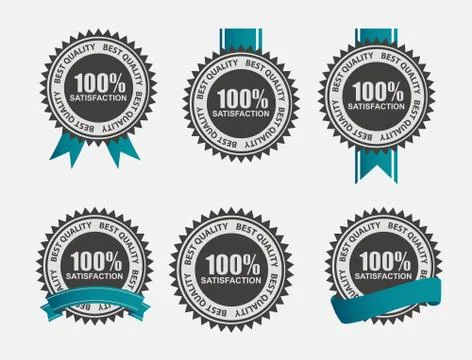 Vector 100% Satisfaction  Retro Label Set with Blue Ribbon Stockillustratie