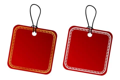Vector 2 Square Vector Red Gradient Tag, White and Golden China Style Border  Stock Illustration