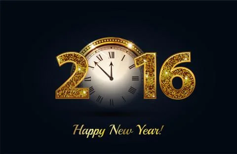 Vector 2016 Happy New Year background with gold clock Stock Illustration