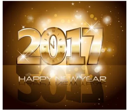 Vector 2017 Happy New Year background with gold clock Stock Illustration