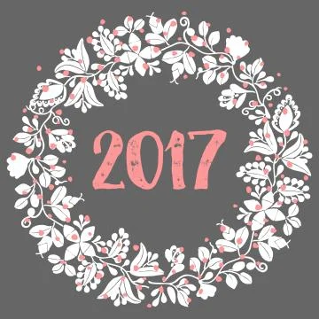 Vector 2017 with wreath Stock Illustration