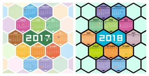 Vector 2017,2018 calendar with honeycomb shape background Stock Illustration