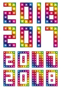 Vector 2017,2018 year with LED isolated on white background Stock Illustration