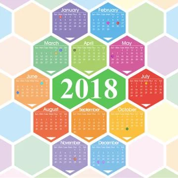 Vector 2018 calendar with hexagon pattern 스톡 일러스트