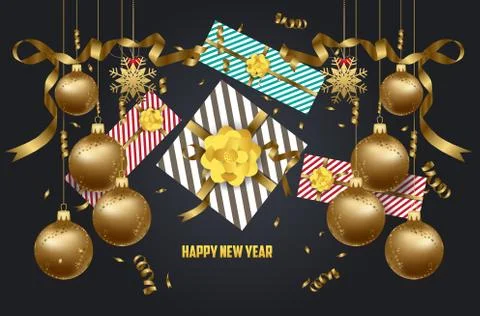 Vector 2018 Happy New Year background with golden gift bow Stock Illustration