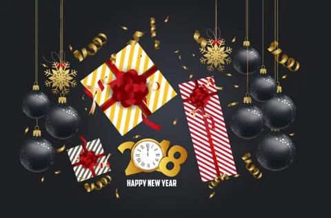 Vector 2018 Happy New Year background with golden gift bow Stock Illustration