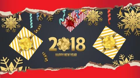 Vector 2018 Happy New Year background with golden gift Stock Illustration