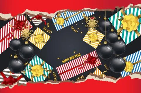 Vector 2018 Happy New Year background with golden gift bow Stock Illustration