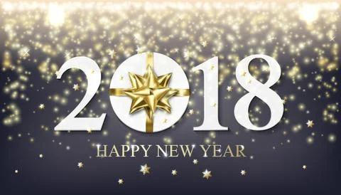 Vector 2018 Happy New Year background with golden gift with bow 스톡 일러스트