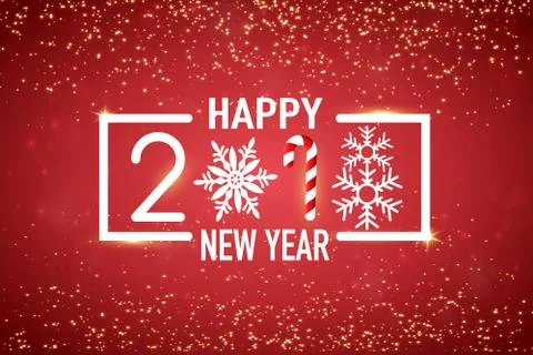 Vector 2018 Happy New Year red background with frame, snowflakes and candy co Stock Illustration