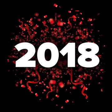 Vector 2018 Happy New Year red and white illustration with ribbons and confetti Stock Illustration