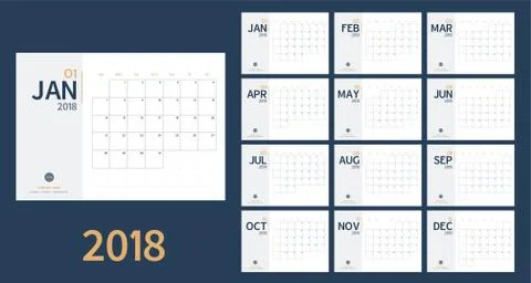 Vector of 2018 new year calendar in clean minimal table simple style Stock Illustration