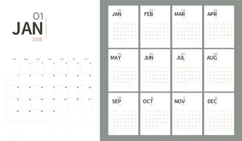 Vector of 2018 new year calendar in modern table simple design style Stock Illustration