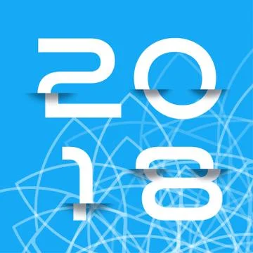 Vector 2018 poster with glitch white numbers on the blue background with abst Stock Illustration