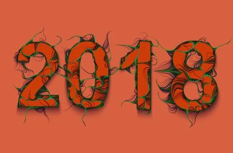 Vector 2018 text with green ivy effect. Numbers constructed with wavy plant s Stock Illustration