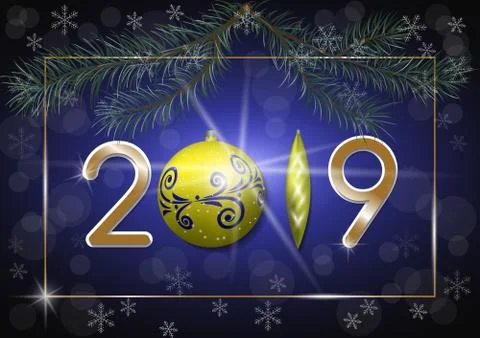 Vector 2019 on a dark winter background Stock Illustration