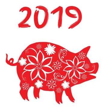 Vector 2019 Floral Pig Stock Illustration