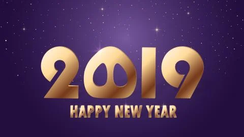 Vector 2019 New Year Black background with gold glitter confetti splatter tex Stock Illustration