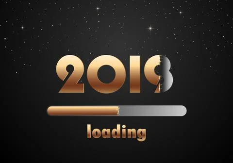 Vector 2019 New Year Black background with gold glitter confetti splatter tex Stock Illustration